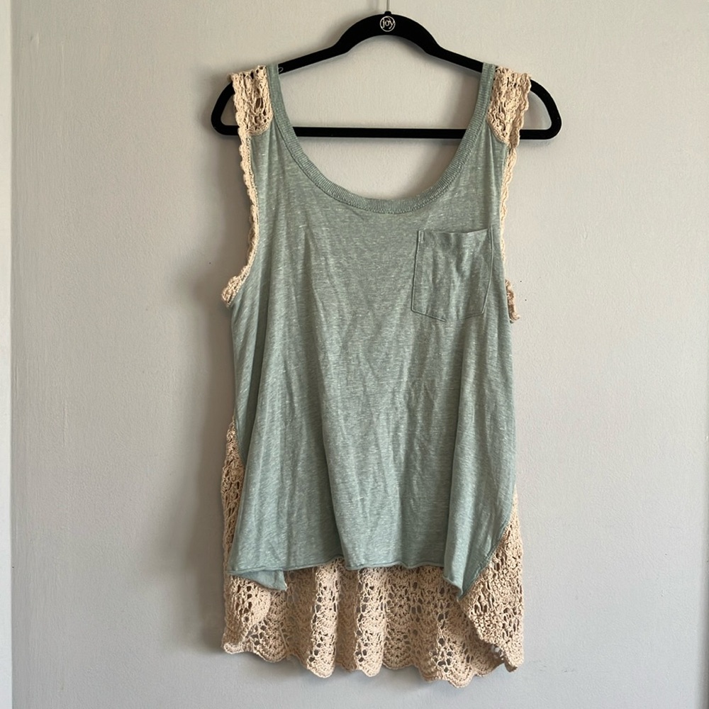 Free People Mint and Beige Lace Tank Top
